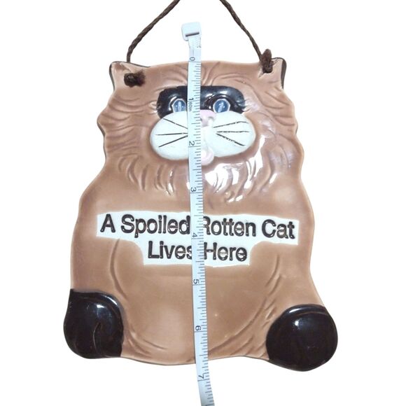 Smoky Mountain Pottery Spoiled Rotten Cat Orange Brown Sign Wall Plaque 1994 - Picture 6 of 7